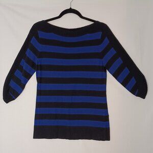 Women's New York & Company Black and Blue Stripe Wide Neck Sweater Size Medium
